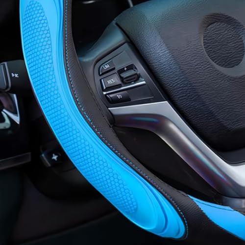 15 Inch Car Leather Steering Wheel Cover, Automotive Accessories Elastic Breathable Anti-Slip Soft Wheel Protector Fits Men and Women, Suitable for SUVs, Trucks, Vehicles and RVs (Blue) - color: Blue