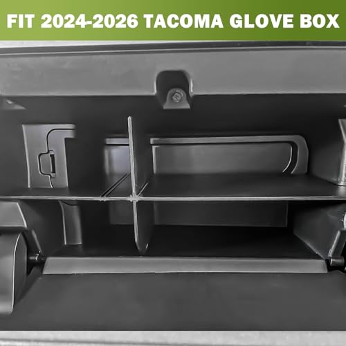 Glove Box Organizer Compatible with 2024 2025 2026 Toyota Tacoma (4th Gen Tacoma) Interior Accessories Compartment Insert Tray Center Console Storage Shifter Divider, Black