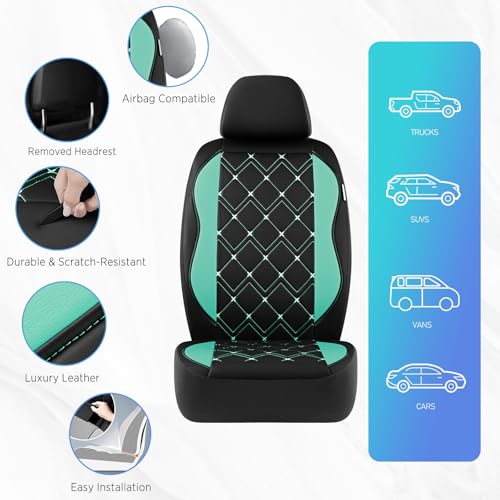 Road Comforts Seat Covers, Premium Leather Car Seat Covers Front Seat for Women Girls,Airbag Compatible, Automotive Seat Covers Universal Fit Most Cars,Vans,Truck,SUV - color: Mint Front