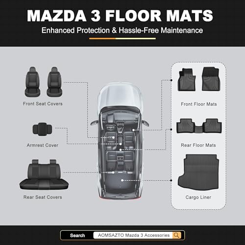 Floor Mats & Cargo Liner Custom Fit for Mazda 3 Sedan 2026-2019 (Not for Hatchback) - All Weather TPE Protection, Front/Rear Full Set, Black - style: 6)19-25 Mazda 3 Floor & Cargo Mats