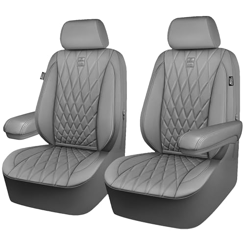 CAR PASS Piping Luxury PU Leather Two Front Car Seat Covers, Waterproof Anti Slip Seat Covers Compatible with Front Seat Armrests,Universal Fit for Suvs,Vans,Trucks,Airbag Compatible(All Gray) - color: All Gray, size: Two Front