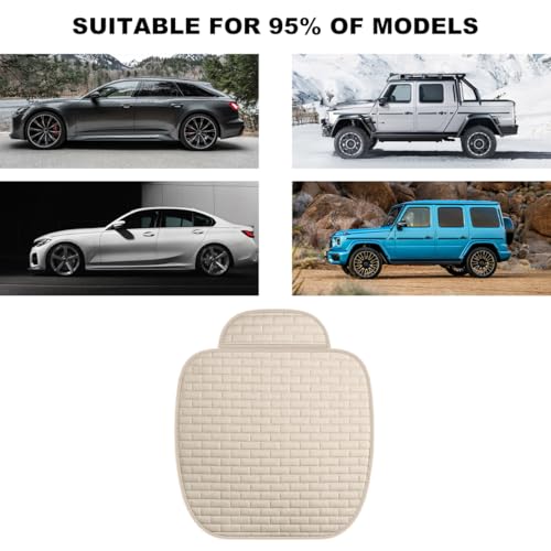 Front Car Seat Cover, Anti-Slip Breathable Linen Bottom Seat Protector Covers with Storage Pockets, Universal Front Driver Seat Pad Mat for Cars SUVs Truck Van (Beige)