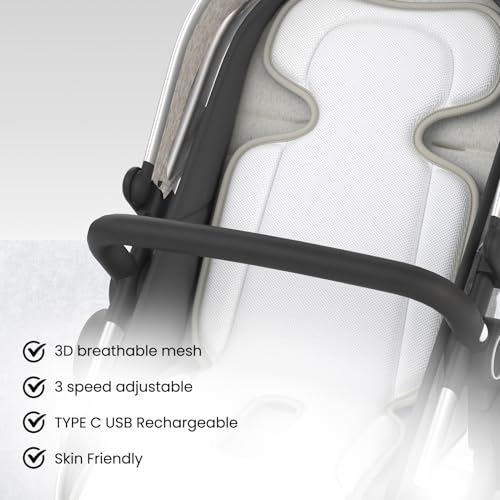 Baby Stroller Cooling Pad with 2 Built-in Blower Up to 10H MAX 10000 mAh Rechargeable 3 Speed Adjustable Car Seat Liner Cooling Cushion for Toddler Outdoors Summer Baby Essentials - color: Grey