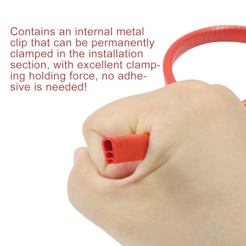 16.5 Ft(5m) Universal Car Door Edge Guards - Red Rubber U-Shaped Trim Protector, No Glue Required