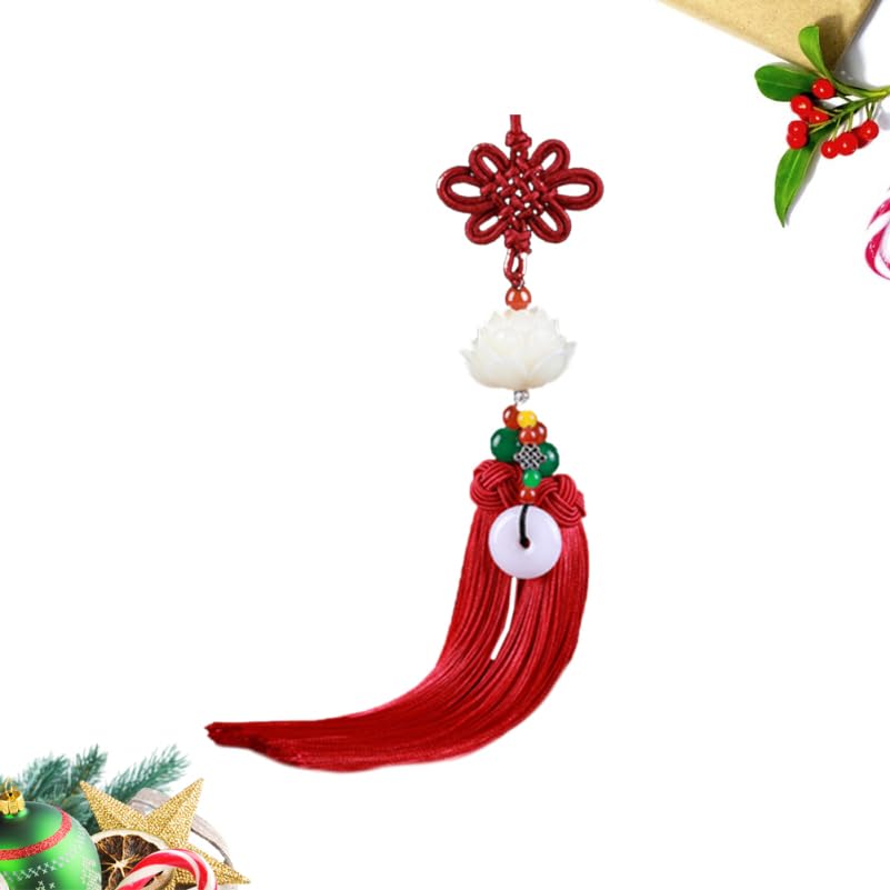 Garneck Car Rear View Mirror Charm Hanging Beads Lotus Pendant Chinese Knot Tassel Car Interior Decoration Home Ornament