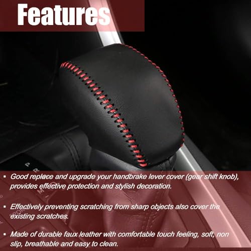 Leather Gear Shift Knob Cover Compatible with RAV4 2019-2025 Highlander 2020-2024 Car Protect Accessories (Red) - color: Red