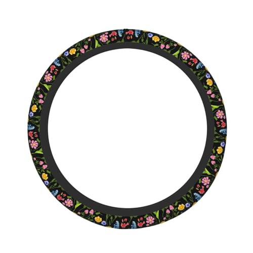 Wild Flowers Elastic Steering Wheel Cover Non-Slip Breathable Steering Wheel Protector Fit Auto, SUVs, Truck - color: Wild Flowers
