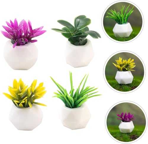 4PCS Mini Succulent Plant Resin Ornaments - Cute Car Dashboard Figurines Flower Pot Set - Fairy Garden,Birthday Cakes Decoration,DIY Aquascape Kit, Aquarium Moss Layout Desktop Landscape Accessories.