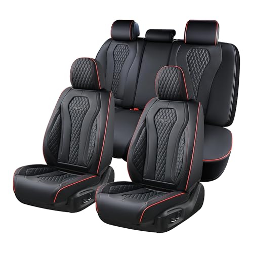 Coverado Automotive Seat Covers, Leather Seat Covers Front Seat, Black Car Seat Covers, Luxury Car Seat Covers, Seat Cushion, Front Driver Seat Covers, Car Seat Protector Universal Fit Most Cars - color: Redline/Black, size: FrontPair