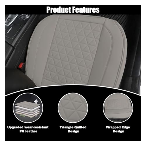 Leather Car Seat Cover, Auto Front Bottom Seat Cover Luxury Car Seat Protector Anti-Slip Waterproof Cushion Cover with Storage Pocket, for Most Cars, Trucks, SUVs (Light Grey)