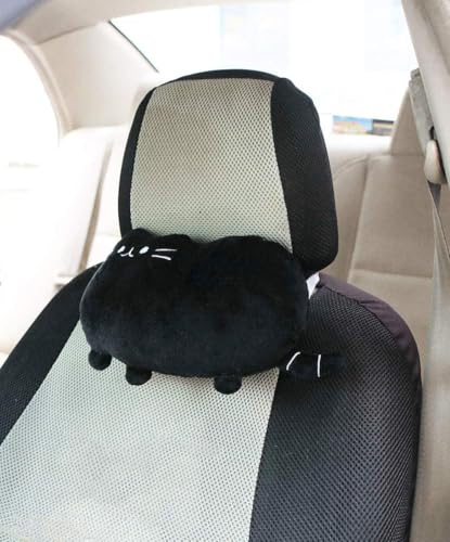 2PCS Cuddly Cat Car Headrest Pillow Neck Pillow Cushions (Black) - color: Black
