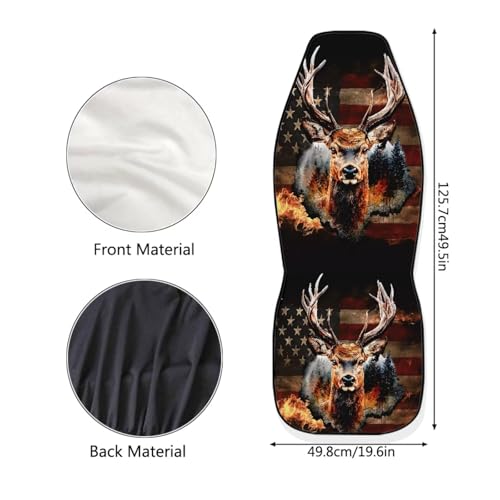 American Flag Patriot 2 Piece Car Seat Covers for Men Women Front Seats Only Auto Seat Protector Deer Print Universal Fit Most Truck SUV Van Car Accessories - color: American Flag Deer