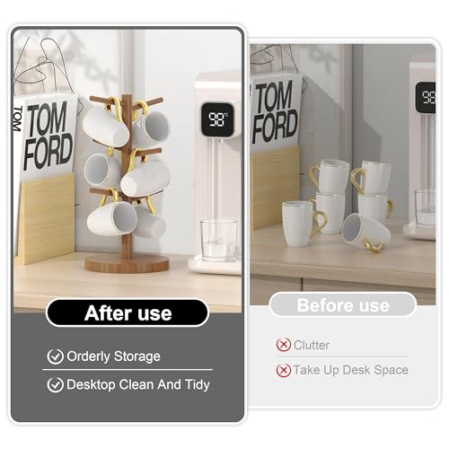 Wisuce Bamboo Coffee Mug Holder Tree, Thicker Base Coffee Cup Holder Stand for Counter, Countertop Mug Rack Organizer with 6 Hooks (Brown - color: Brown