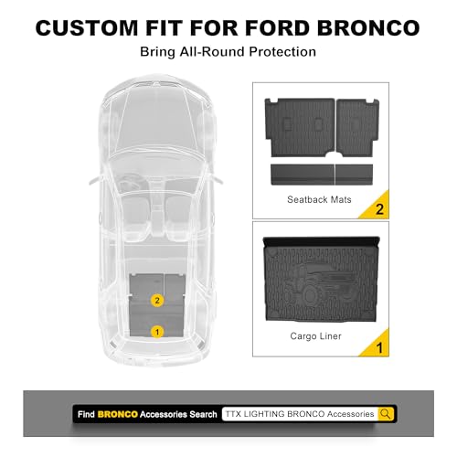 TTX LIGHTING Bronco 4-Door Cargo Liner - Custom Fit Trunk Mats for Ford Bronco 2021-2026 4 Door Cargo Mat All Weather Cargo Tray Black