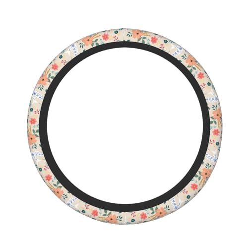 Retro Pigeon Flower Elastic Steering Wheel Cover Non-Slip Breathable Steering Wheel Protector Fit Auto, SUVs, Truck - color: Retro Pigeon Flower