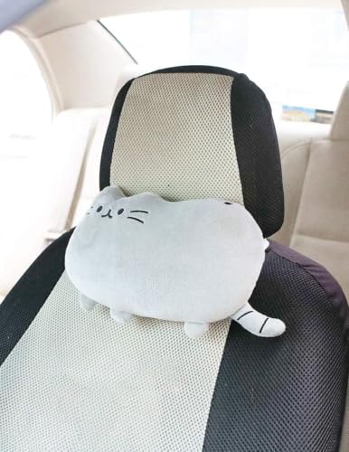 2PCS Cuddly Cat Car Headrest Pillow Neck Pillow Cushions (Grey) - color: Grey