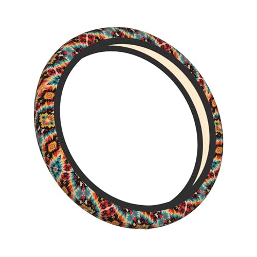 Southwest Boho Aztec Tribal Steering Wheel Cover - Universal 15 Inch, Brown Western Car Steering Wheel Covers Protector Saddle Blanket, Mandala - color: Southwest