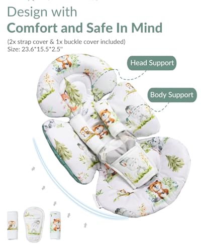 Generic Infant Car Seat Insert Compatible with Mamaroo Swing & Graco Swing and Infant Car Seat, Newborn Insert Baby Head Body Support, Reversible Design, Breathable Soft Fabric, 1Pcs - Green Woodland - color: Green Woodland