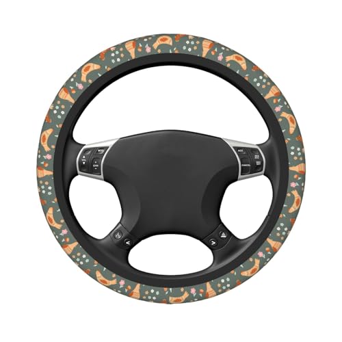 Chicken Cartoon Flowers Steering Wheel Cover for Women Elastic Rubber Steering Wheel Universal 15 Inch Fit for Cars, Auto, SUVs - color: Chicken Cartoon Flowers