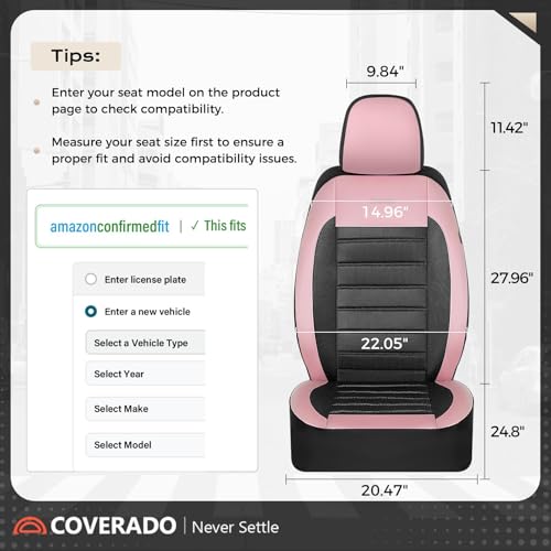 Coverado Car Seat Covers Full Set, Luxury Leather Car Seat Covers, Automotive Front and Rear Mesh Seat Covers, Full Set 5 Seats, Pink Black Seat Covers for SUV Sedan Truck - color: Pink&Black, size: FullSet