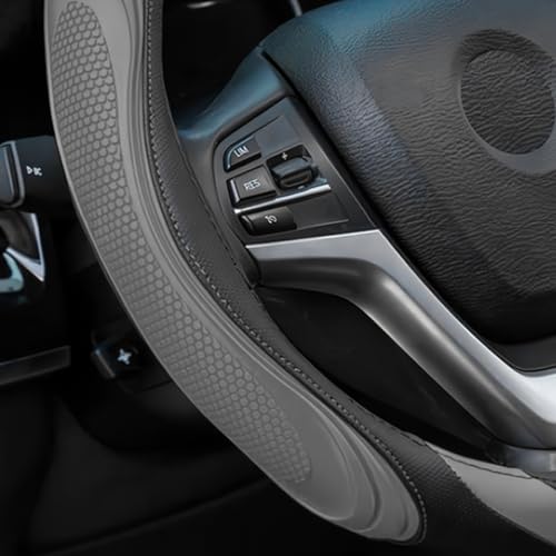 15 Inch Car Leather Steering Wheel Cover, Automotive Accessories Elastic Breathable Anti-Slip Soft Wheel Protector Fits Men and Women, Suitable for SUVs, Trucks, Vehicles and RVs (Gray) - color: Gray