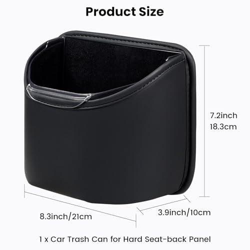 1797 Car Trash Can for Back Seat, Automotive Garbage Bin Clip on Front Seat Back, PU Leather with Leakproof Removable Plastic Liner, 0.42 Gallon Capacity for Small Trash