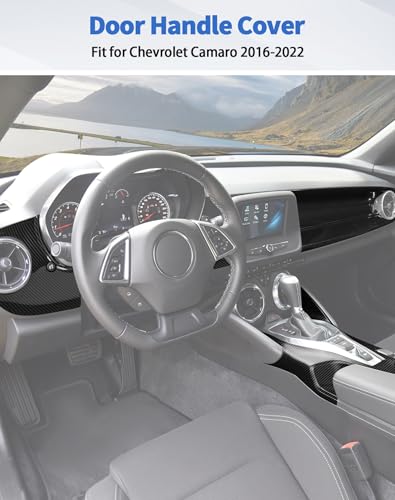 4PCS Carbon Fiber Center Console Gear Shift Panel Trim Cover Gear Shift Panel Trim Cover Cup Holder Frame Interior Decoration Kit Accessories fit for Chevrolet Camaro 2016-2022