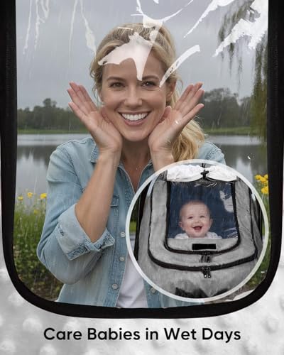TinlyFinly Waterproof Car Seat Cover for Baby, 2-Layer Car Seat Rain Cover with Clear Window & Sunshade & Mesh Cover, Universal Infant Carseat Canopy for Stroller, Protect from Rain and Snow - Gray - color: Gray