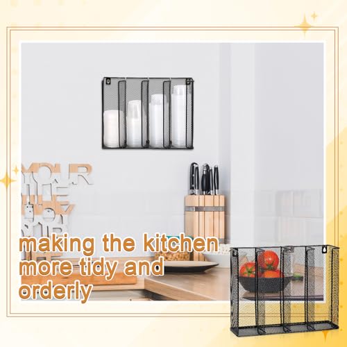 Wall Mount Portion Sauce Cup Lid Organizer 4 Compartments Iron Sauce Cup Dispenser Black Cup and Lid Holder Organizer Fits Cups Size 2 to 4 oz For Kitchen Counter Restaurant Coffee Bar 13x10x3.3 In