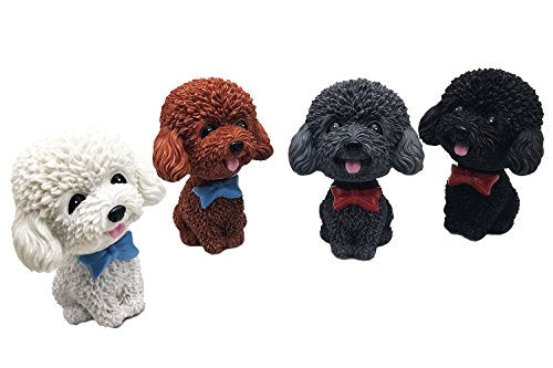 IBWell Mini Bobbing-Head Dog for Car Dash Board Decor,Dashboard Doggy Puppy Teddy Toy with Adhesive Tab(Poodle) (White)