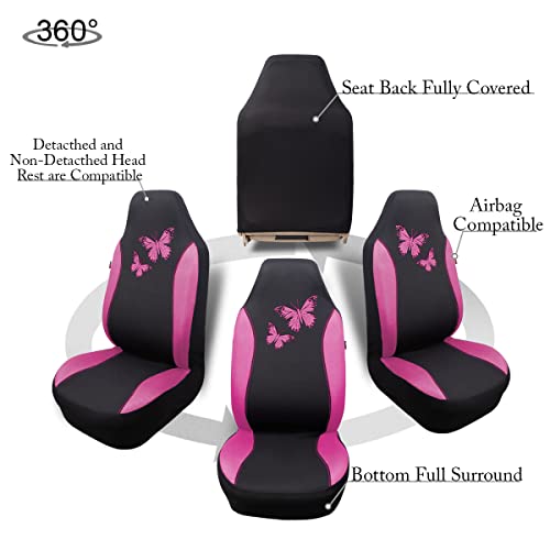 Flying Banner Butterfly car seat Covers ful Set Fashion Universal Lady Woman Female Rear Bench Split Colorized (2 Fronts, Pink) - color: Pink, size: 2 Fronts