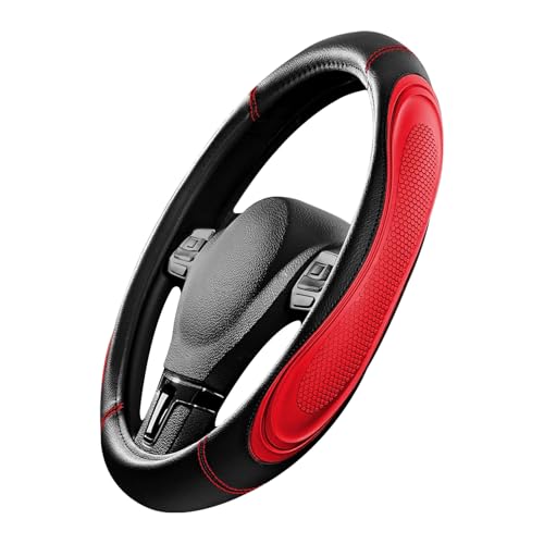 Red Film Splicing Leather Steering Wheel Cover, Microfiber Leather, Anti-Slip, Breathable, Universal Fit for 14.5–15 in Steering Wheel Cover for Men Women - color: Film-Grained - Red