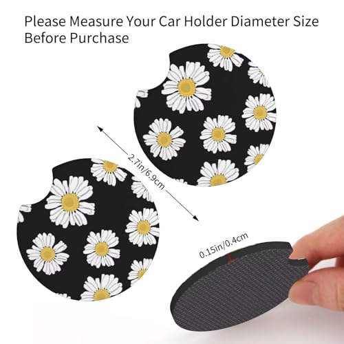 Beautiful Daisy Steering Wheel Cover - Cute White Daisy Steering Wheel Covers Car Cup Holder Pad 2 Pack Accessories Universal 15 Inch Auto Anti-Slip Car Wheel Protector - color: Daisies