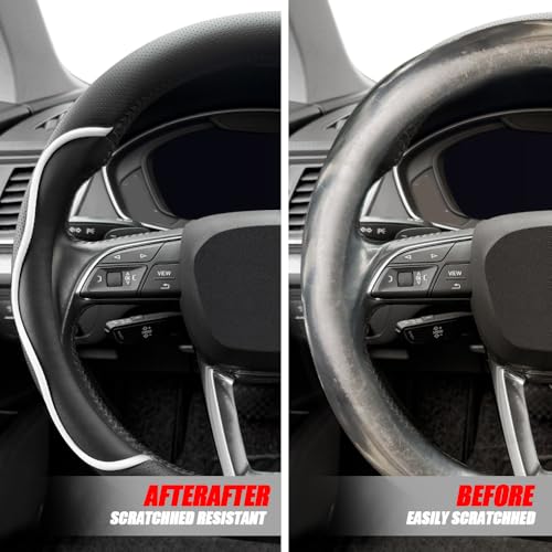 Nappa Leather Steering Wheel Cover. Stylish Striped Design, Universal fit for 14.5–15-inch Steering Wheels, Slip-Resistant and Breathable, Protects the Steering Wheel.Black and White - color: Black and White