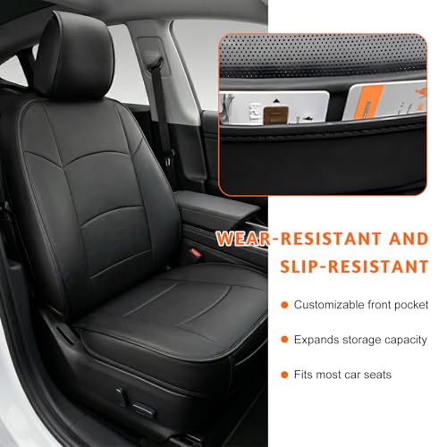 Car Seat Bottom Cover, Scratch Resistant Leather Auto Front Seat Protector with Storage Pocket, Anti-Slip Seats Cushion Covers for Sedans SUVs Trucks, Car Accessories