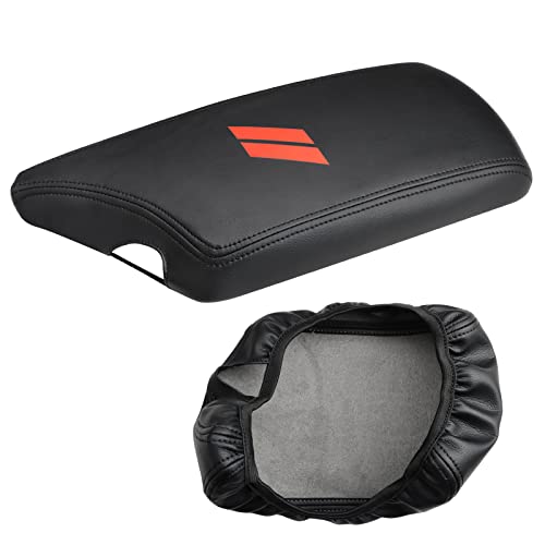 INTGET Car Center Console Armrest Cover for Dodge Challenger Accessories 2023 2022 2021 2020 2019 2018 2017 2016 2015 Interior Arm Rest Seat Cover Middle Console Lid Protector Pad(Black Stitches)