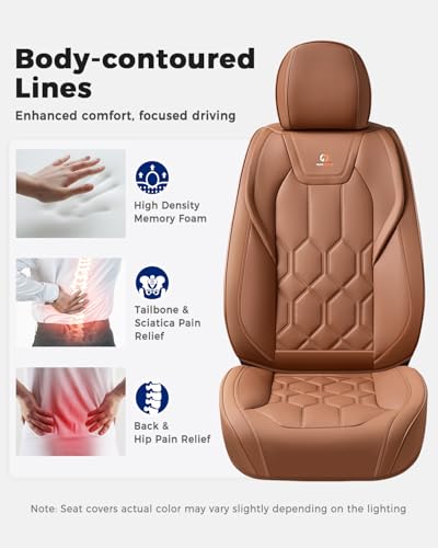 Huidasource Seat Covers Full Set, Universal Fit for Most Cars SUVs Trucks, Full Coverage Leather Automotive Seat Cover, Airbag, Cupholder Compatible, Seat Function Retain, Velcro Adjustable, Brown - color: FS: Brown, size: Full Set