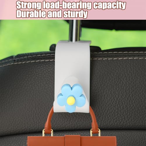 4 PCS Car Headrest Hook, Multifunctional Flower Vehicle Seat Back Storage Hook, Cute Automotive Seatback Organizer Hanger for Purse Grocery Bag Handbag, Universal Fit (Beige/Blue) - color: Beige/Blue