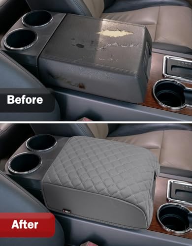 KBH Center Console Armrest Cover for F150 2004-2014, Ford Expedition 2007-2017, Lincoln Mark LT 2006-2008, Middle Console Protector, Vinyl Leather Trim, Gray (Fits Bucket Seat Console Only) - size: Bucket Seat, 2004-2014 F150 etc., Gray