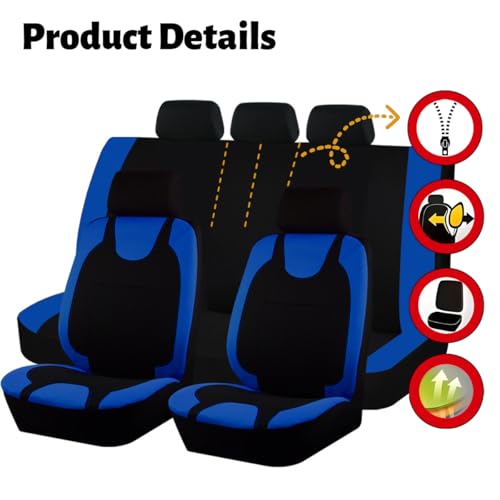 Car Seat Covers Full Set, Polyester Vehicle Front & Rear Bench Seat Protectors with 5 Headrest Covers, Automotive Interior Chair Protection Accessories, Universal Fit (Blue) - color: Blue