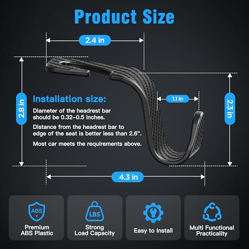 4-Pack Car Headrest Hooks Vehicle Storage Organizer for Purses Handbags Groceries Coats –Holds 55lbs 360° Rotating Simple Design Black Checkered - color: Black Checkered