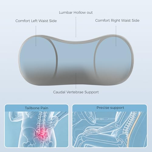 Lumbar Support Pillow - Back Pain Relief Cushion, Fits Tightly Around the Coccyx, Ergonomics Memory Foam, Skin-Friendly Fabric, Fit Car Drive, Office Chair, Rest Seat, Wheelchair (Gray) - color: Gray