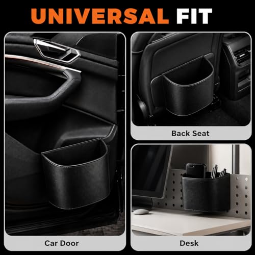 COZILO Leather Car Trash Can – Leakproof & Easy-to-Clean Car Garbage Can for Luxury Cars, SUVs & Trucks | Includes 60 Custom Liners, Secure Hook, Easy Install, Black - color: Black (small)