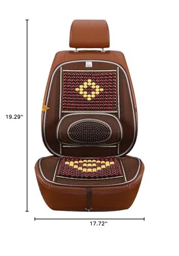 Wood Beaded Comfort Seat Cover with Cooling Ventilated Mesh Lumbar Back Brace Massage Support Cushion for Car Seat Chair - color: Coffee
