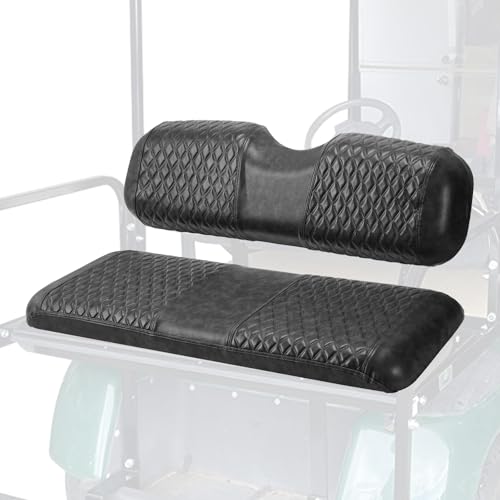 Golf Cart Diamond Rear Seat Covers, Universal, Waterproof PU Leather Replacement, Diamond Quilted Pattern, Fits Club Car Precedent/DS/EZGO RXV/TXT/Yamaha Drive1/2 Rear Seat (Black) - color: Black