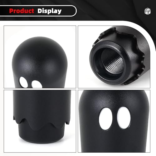 Ghost Shift Knob, Aluminum Weighted Automotive Gear Shift Manual knobs Lever with 3 Threaded Adapters M8 M10 M12 x 1.25, Universal for Vehicle Funny Cool Spooky Car Accessories (Black) - color: Black