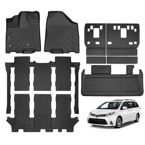 Naibeve Floor Mats for 2013-2020 Toyota Sienna 7 Seats (2nd Row Bucket Seats)(Fit Movable/Sliding Center Console Version) - All Weather Floor Mat & Cargo Liner & Backrest Mats Accessories - size: 8)Sienna 7 Seats|2013-2020