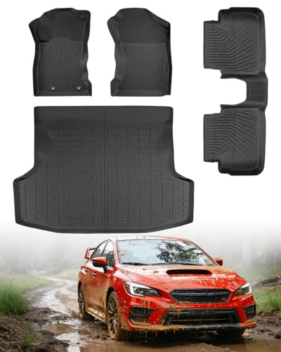 DrCarNow All-Weather Car Floor Mats Compatible with Subaru WRX 2022 2023 2024 2025 2026 Trunk Liner, Anti-Slip TPE Waterproof Heavy-Duty Black Full-Season Protection
