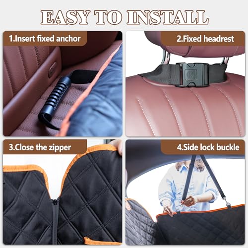 Dog Car Seat Cover for Back Seat – Hard Bottom Back Seat Extender for Dogs with Joint-Friendly Sponge Pad, Waterproof & 600LBS Support, Dog Hammock with Mesh Window in Sedan, SUV, Truck