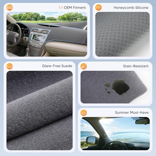 CARTIST Gray Dash Cover for 2007-2010 2011 Toyota Camry Dashboard Cover Accessories Premium Anti-Glare Sun Shade Camry Dash Mat Non-Slip&Airbag Safe Interior Protector